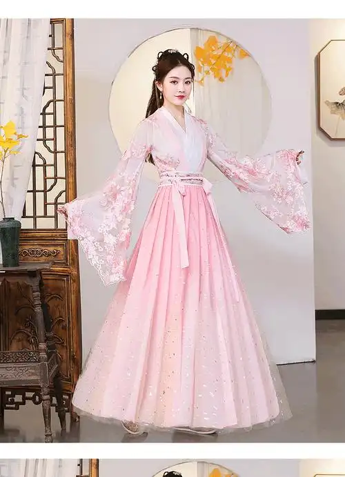 古装汉服女初中生古代古装衣服女学生初中生齐腰汉服仙女裙网纱中国风