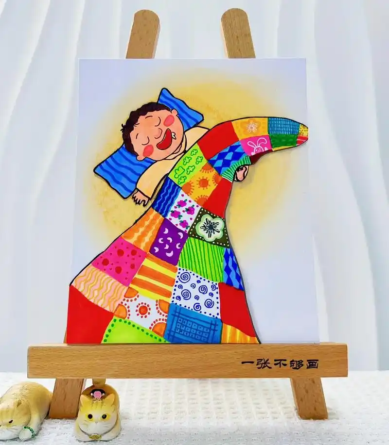 盖着我的小花被睡觉觉创意儿童画.