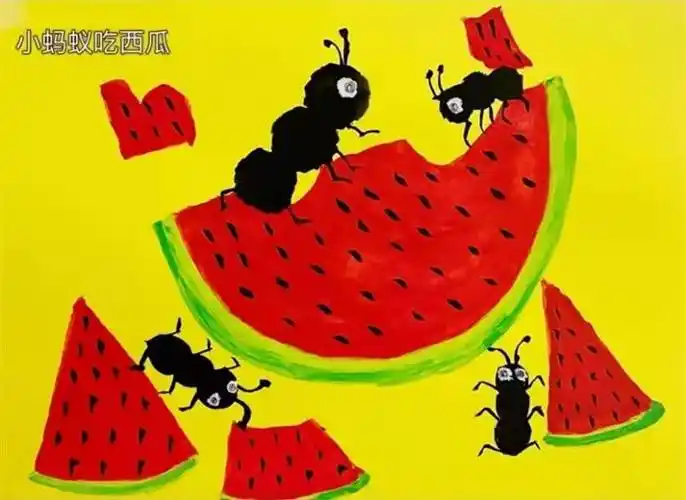 水粉画教程作品《小蚂蚁吃西瓜》_简笔画图片大全 - 绘画者图库