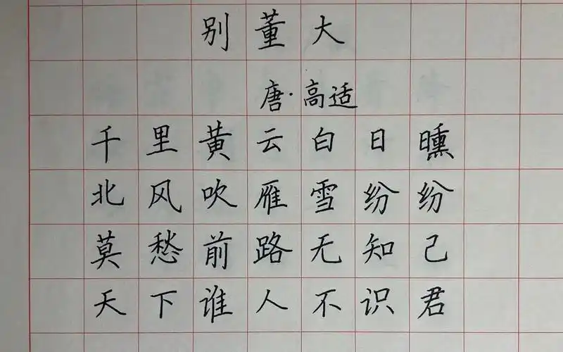 《别董大》 唐 高适 硬笔书法楷书规范字书写 小学生必背古诗