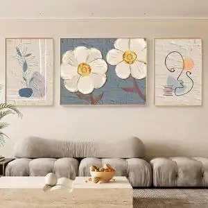 肌理感客厅装饰画奶油风大厅墙上壁画现代简约沙发背景墙三联挂画