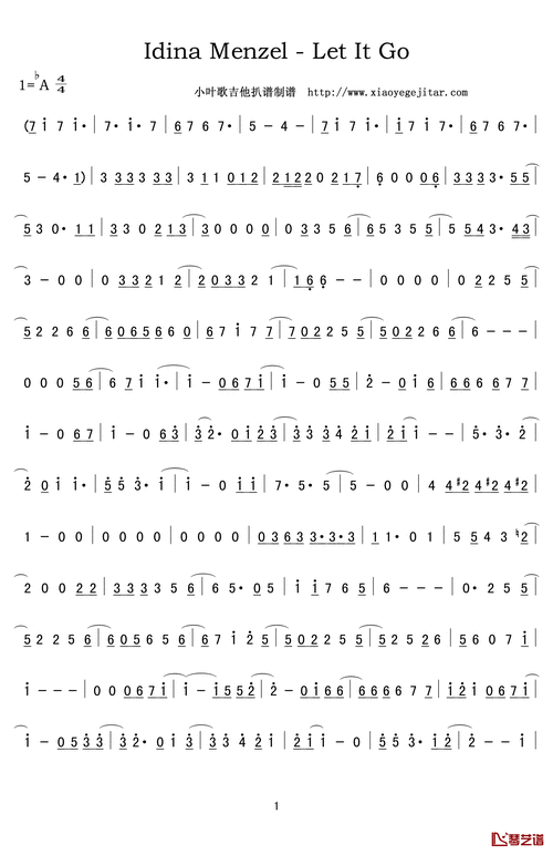 idina menzel _ let it go简谱(歌词)_idinamenzel演唱_小叶歌制谱