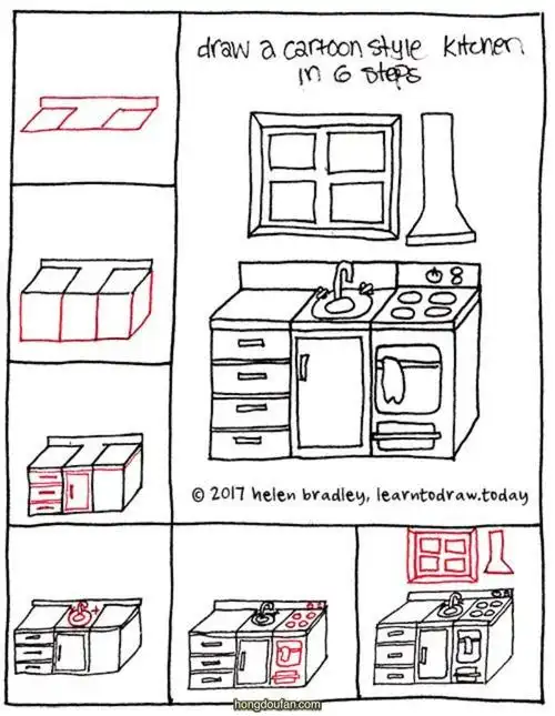 一步一步学习画厨房要如何画厨房简笔画大全
