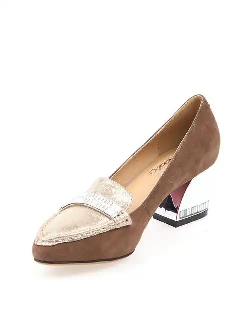 年秋冬卡其香槟撞色幻彩进口真皮女鞋yp868-10e卡其色-香槟色_唯品会