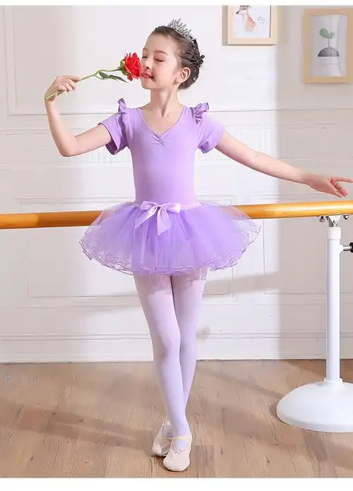 儿童舞蹈服芭蕾舞裙练功服女童考级夏季短袖女孩跳舞裙中国舞服装的