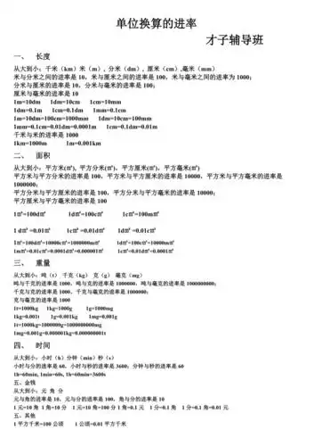 单位换算进率表doc