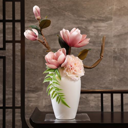 中式简欧仿真玉兰花艺术插花假花餐桌客厅会所仿真花