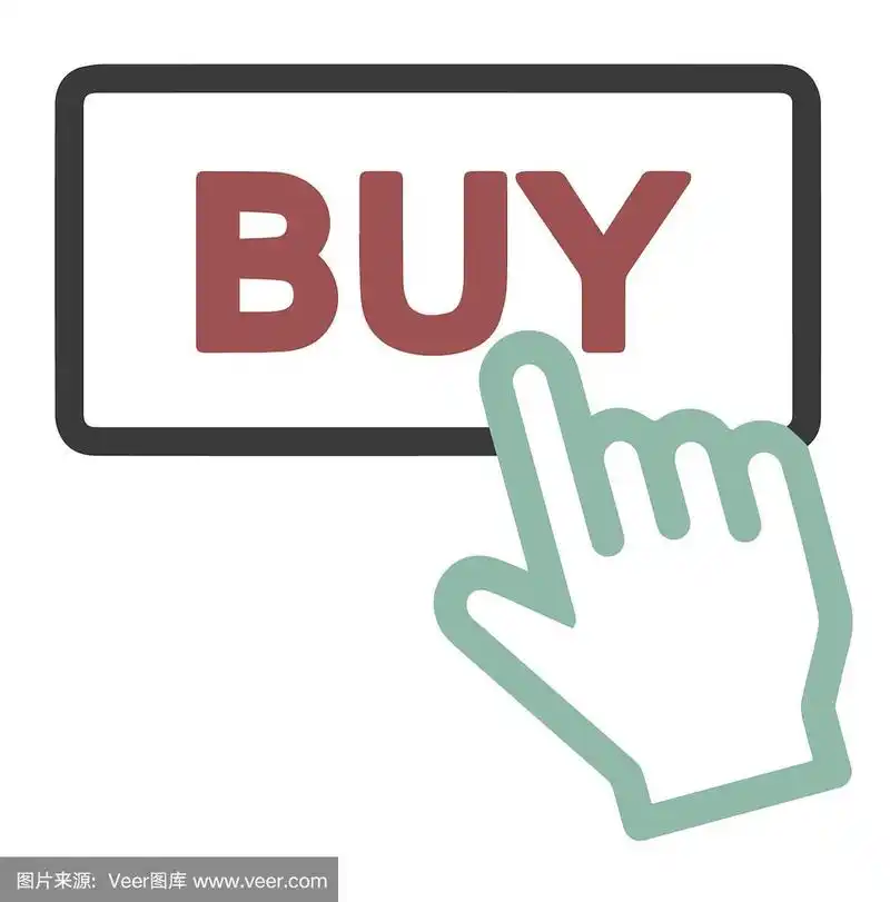 简单的平面矢量网络购物图标的手点击"购买"按钮