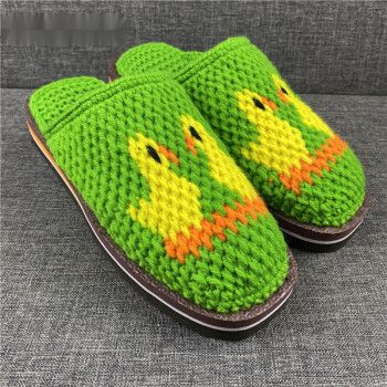 手工毛线拖鞋婚嫁拖鞋居家家居鞋毛线鞋勾毛线鞋情侣手工鞋 绿色 图案