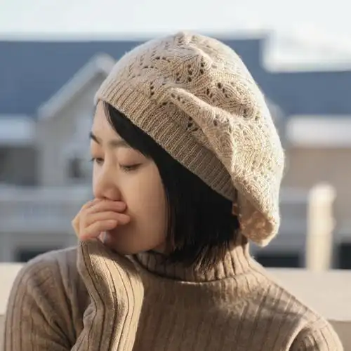 羊绒东东铺子法式优雅镂空针织保暖贝雷帽女士帽子