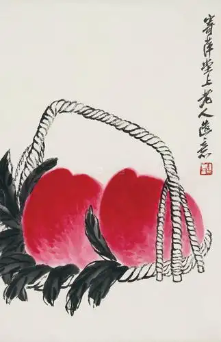 齐白石《寿桃》纸本立轴