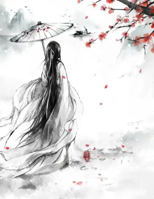 基本就是一个古代女子的背影 长发 穿着白衣微信