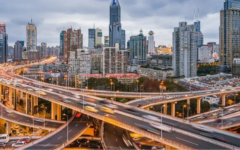 上海延安东路立交桥日转夜延时摄影