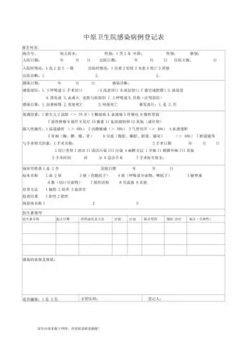 医院感染病例登记表