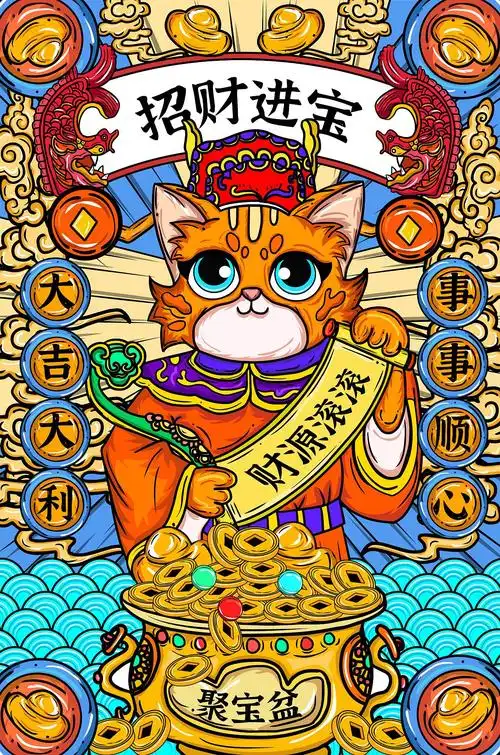 招财猫国朝矢量插画|插画|新锐潮流插画|静啊981104 - 原创作品 - 站