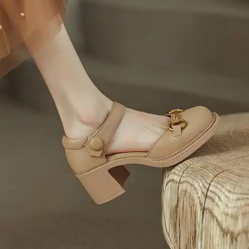 格瑞迪欧粗高跟包头凉鞋女夏季新款女鞋牛皮包跟一字扣带中空四季鞋