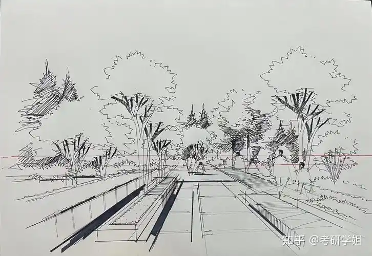 一点透视景观设计手绘