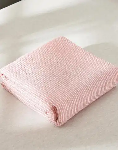 200*230cm梭织纯棉盖毯粉细条