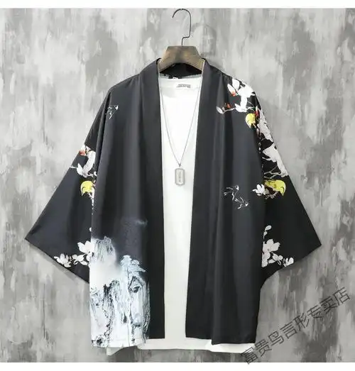 富贵鸟夏季七分袖衬衫男羽织中国风男装古风仙气汉服道