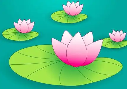 手绘绿色荷花图片