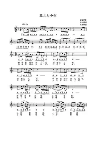 花儿与少年简谱五线谱