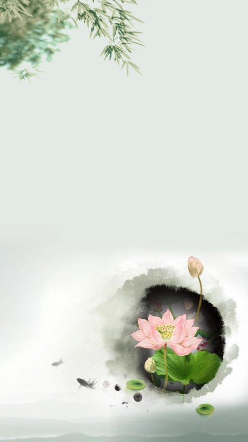 水墨中国风荷花墨点树叶手机背景