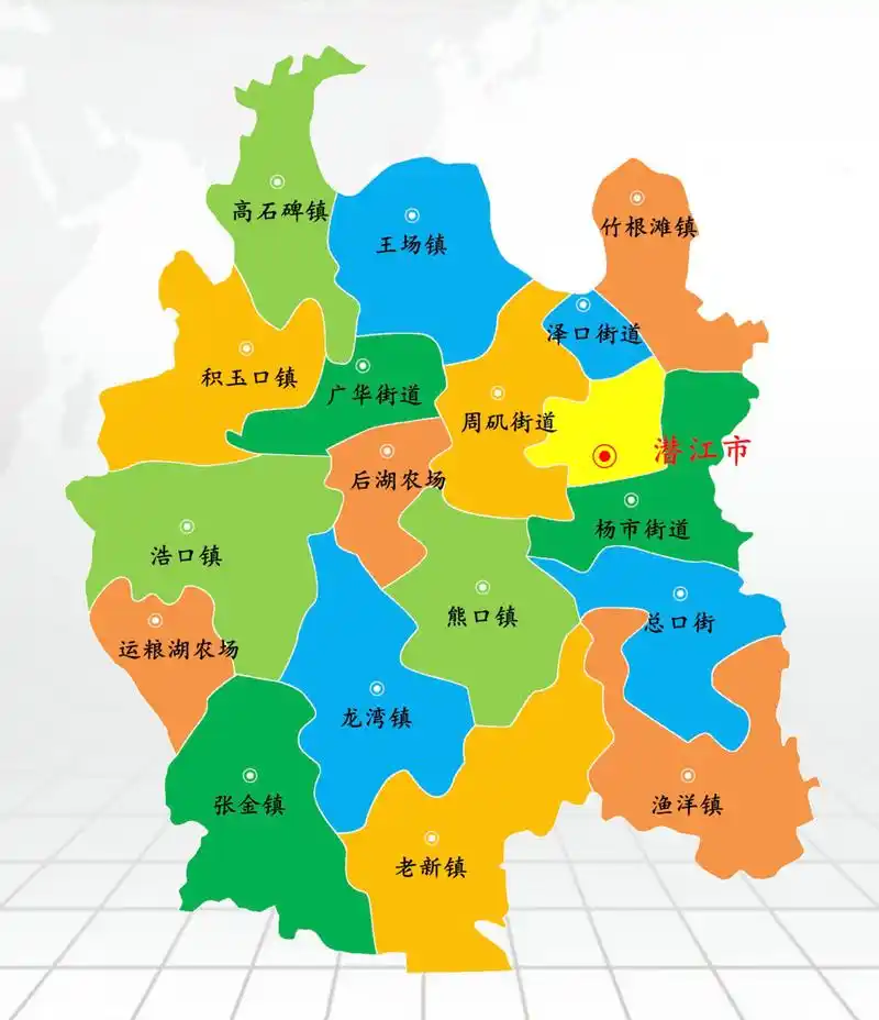 湖北13/17·潜江市n-更新完 下辖: 7街道:园林街道,泽口街道,广华街道