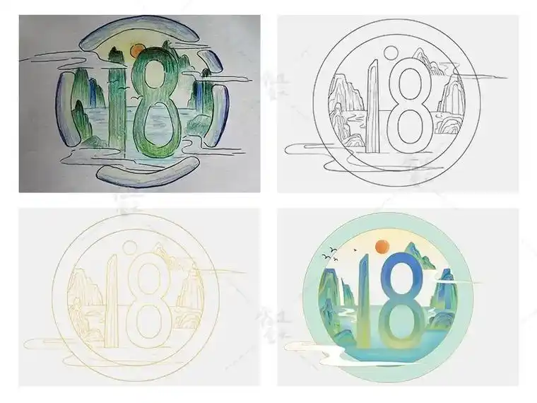 国潮古风18班班徽.把班级数字融入插画里#班徽#国潮 #千里 - 抖音