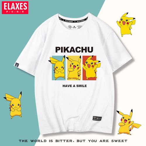日系卡通皮卡丘t恤女宝可梦联名可爱学院风短袖夏纯棉宽松情侣装