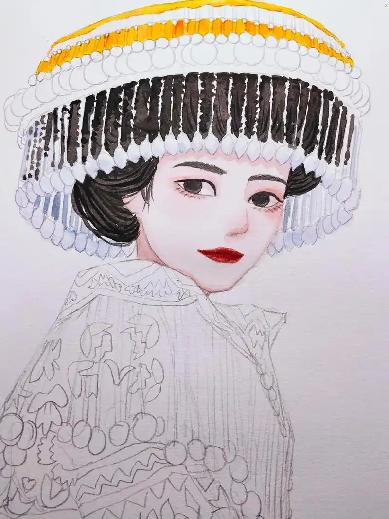 有些作品忘了发布了#手绘 #苗族姑娘 #一起学画画 - 抖音