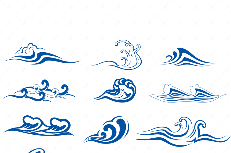 蓝色海浪浪花动感矢量高清中国风日系古典