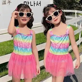 温年宝宝泳衣女幼儿13岁小童连体时尚美人鱼泳装三角裤红色s815斤