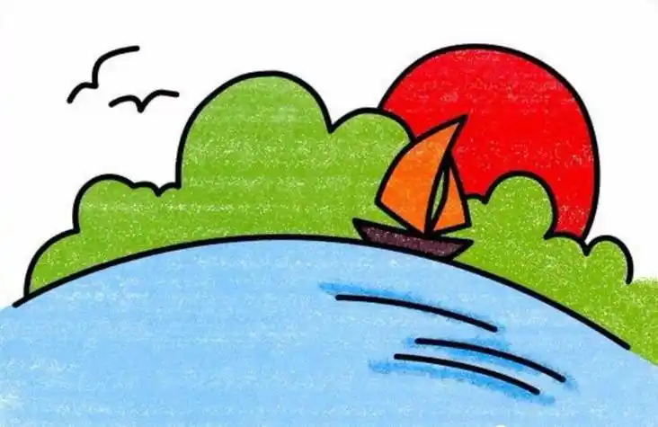 美丽的风景简笔画彩色