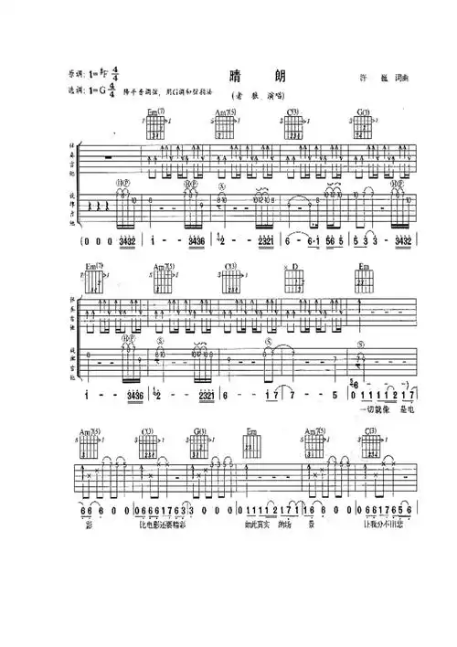 许巍晴朗吉他谱