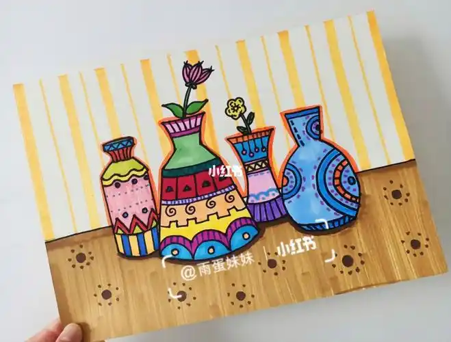 儿童简笔创意画漂亮的美丽的瓶子点线元素创意画简笔画儿童画教程