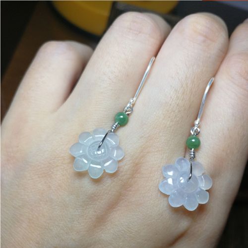 翡翠耳环耳坠天然翡翠冰种花朵耳饰925银镶嵌耳线a货玉石小花耳钉
