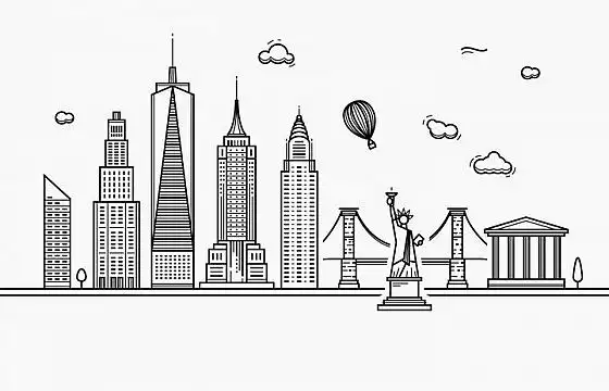 卡通风格蓝白相间的城市建筑高楼大厦医院大楼图片免抠矢量图素材