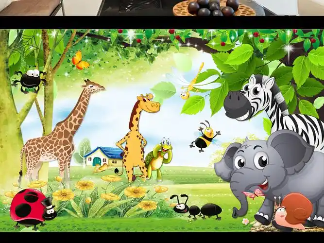 唯美卡通儿童房动物总动员小孩房壁画