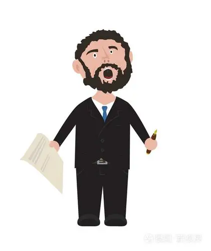 胡子拉碴的商人在黑色叫嚣适合握笔的蓝色领带,合同卡通插图