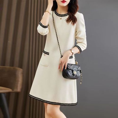 纤麦小香风连衣裙女新款高级感气质名媛小个子别致漂亮长袖裙子