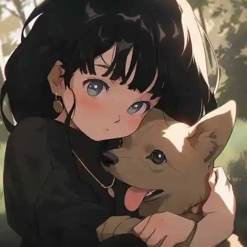 女孩和狗头像,抱着狗狗插画漫画动漫卡通头像_9