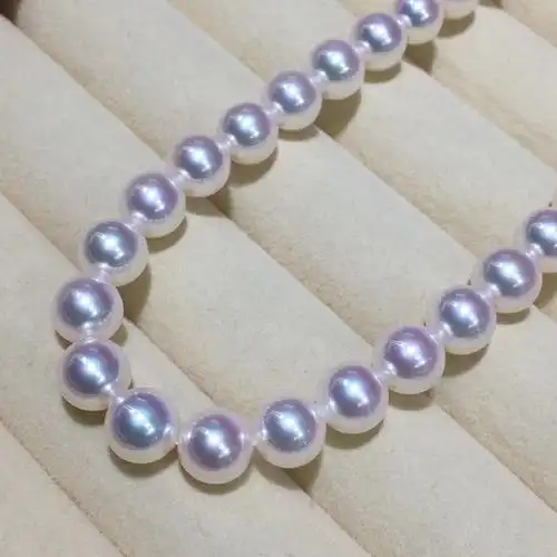 日本珍珠项链akoya海水珍珠8.5-9mm正圆镜面强光白透樱花粉天女