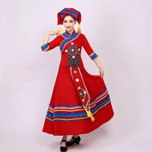三月三少数民族风女彝族壮服大人女装表演服成人广西壮族舞蹈服装