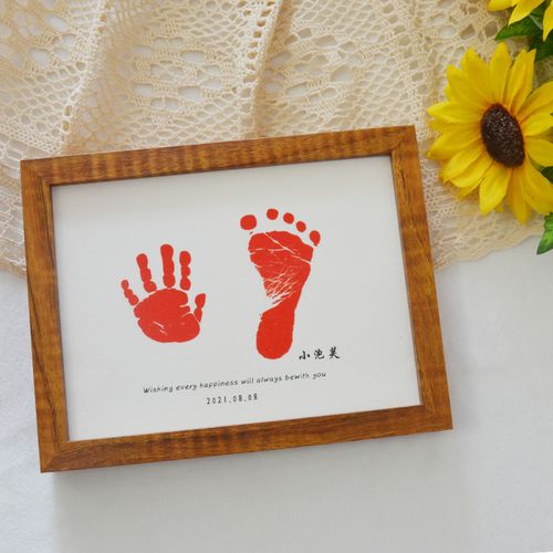 8手足脚印宝宝纪念品满月手足印婴儿手印胎毛百天新生百日礼物相框已