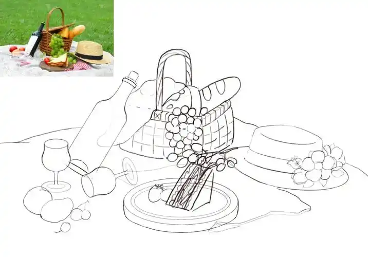 插画日记day7一一夏日野餐场景线稿