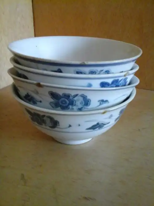 青花瓷碗湖南石湾老瓷碗4个甩卖
