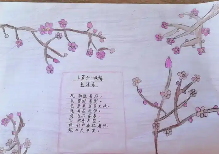 四年级学生隗淼彤古诗配画《卜算子·咏梅》