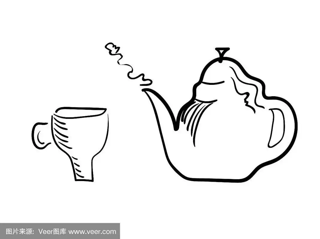 白色背景上的茶杯和正在冲泡的茶壶