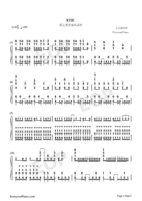 rise-盾之勇者成名录op双手简谱预览1