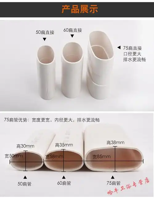 pvc排水扁管件75椭圆管扁配件卫生间马桶移位下水扁口排水排污管75扁